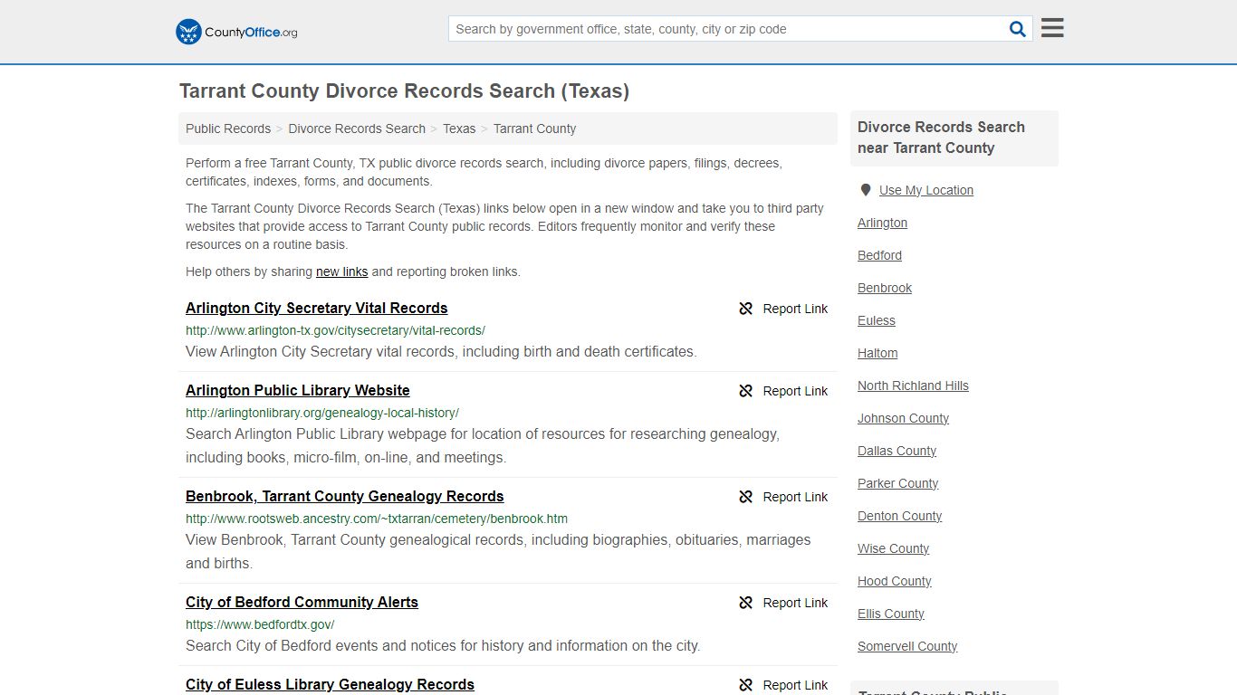 Tarrant County Divorce Records Search (Texas) - County Office