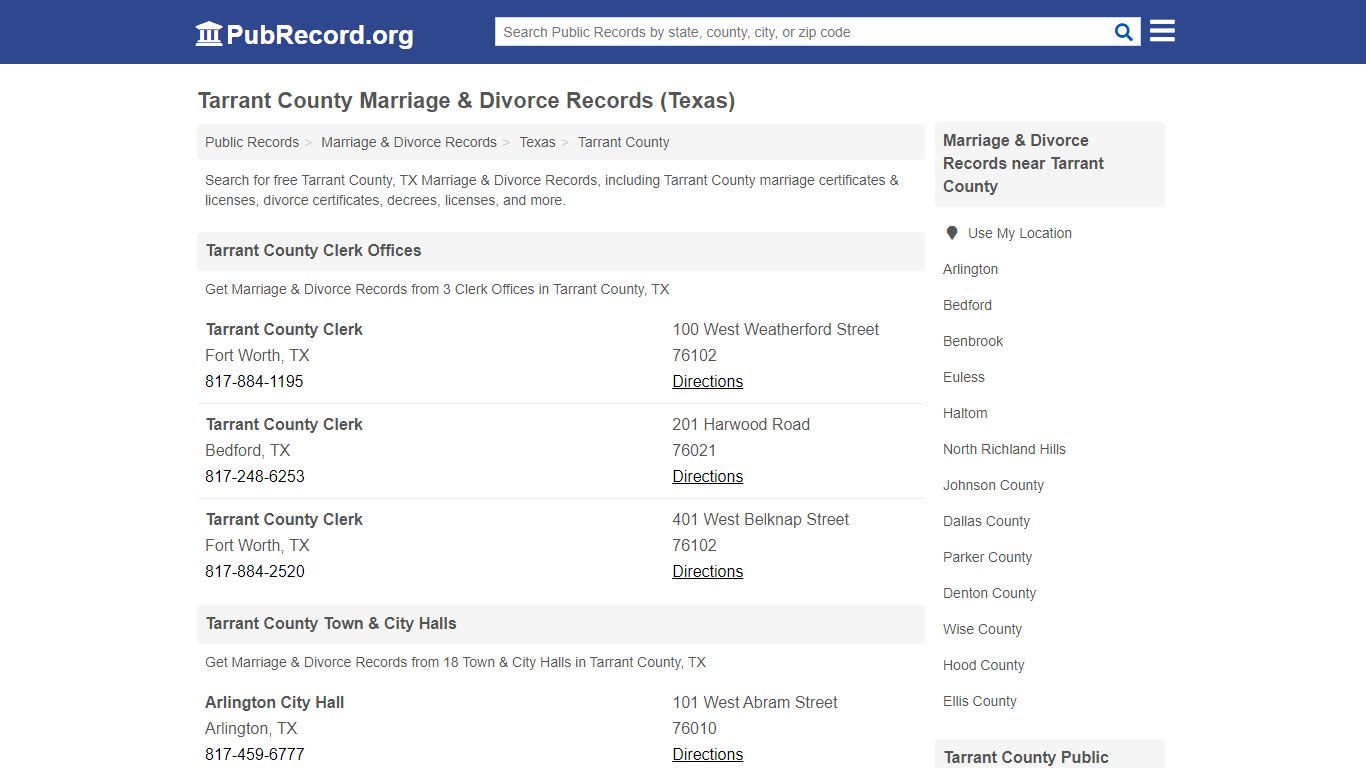 Tarrant County Marriage & Divorce Records (Texas)